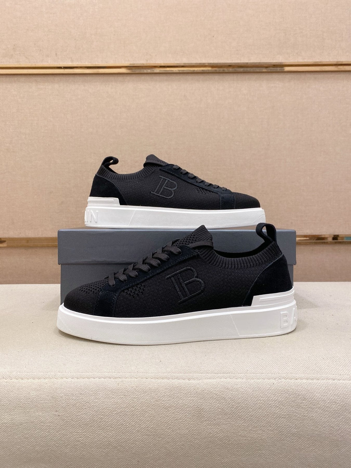 Balmain Men's Knit Low-Top Sneakers - Monogram Detail