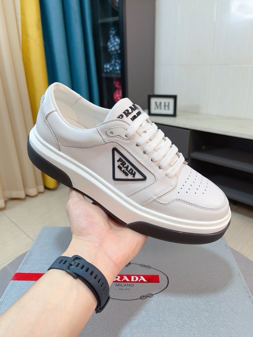 Prada Men's Black, White & Taupe Low-Top Sneakers