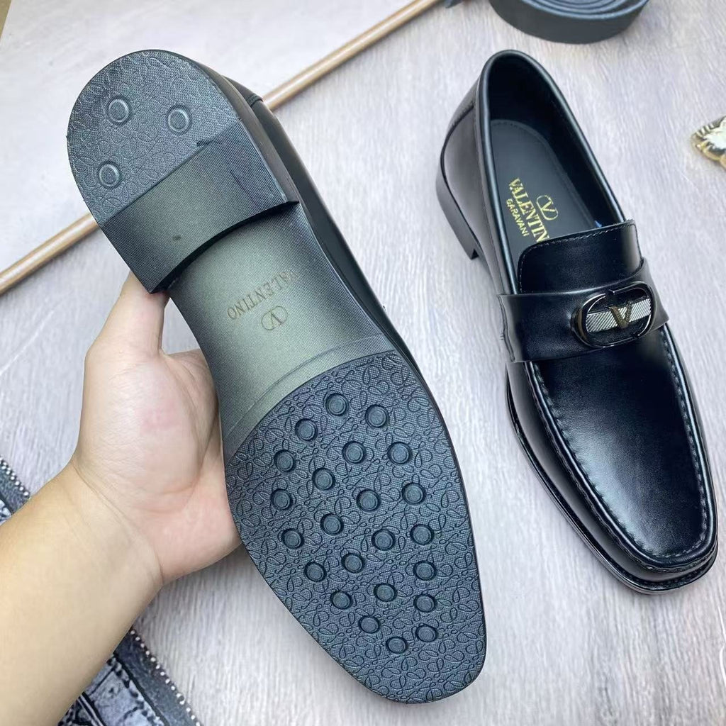 Valentino Square-Toe Loafers with Metal Detail