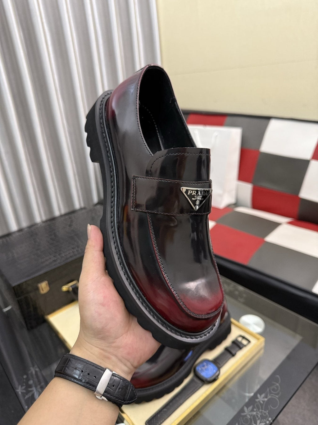 Prada Men's Plaque Strap Loafers