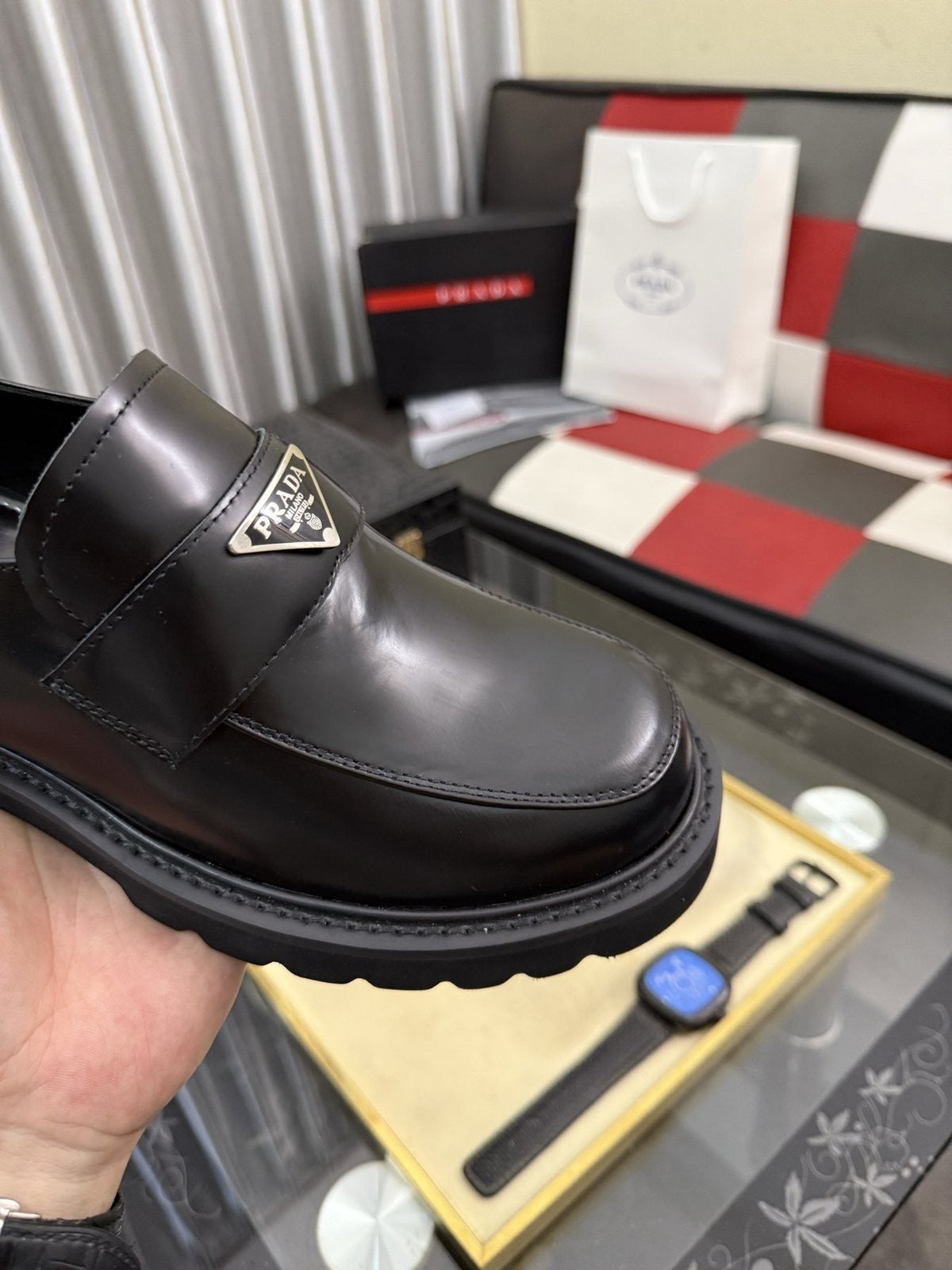 Prada Men's Plaque Strap Loafers