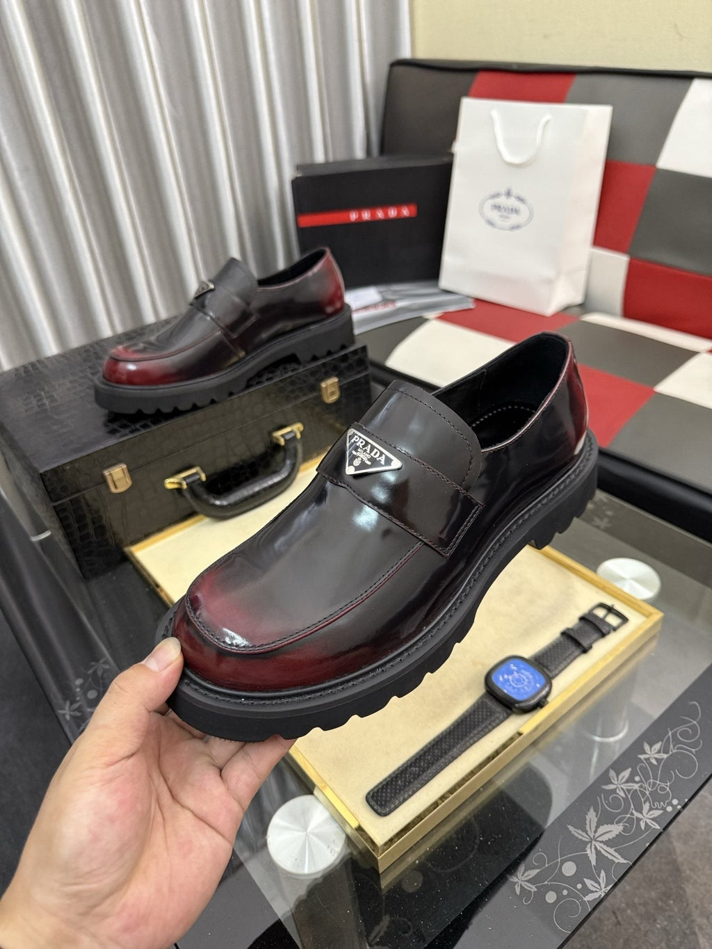 Prada Men's Plaque Strap Loafers