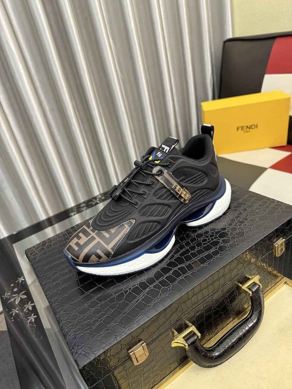 Fendi Men's Patterned Toe Low-Top Sneakers - Lace-Up Closure