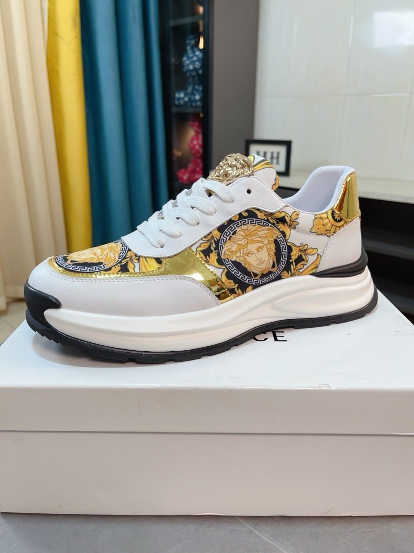 Versace Men's Gold Pattern Leather Sneakers