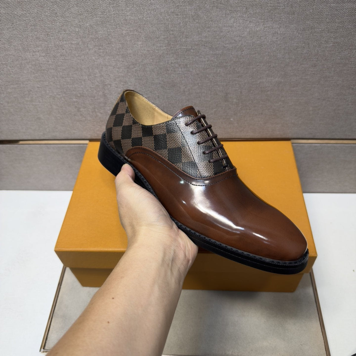 Louis Vuitton Checkered-Panel Lace-Up Dress Shoes