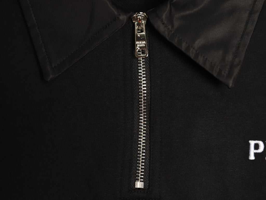 Prada Logo-Detail Collared Half-Zip Sweatshirt - Black